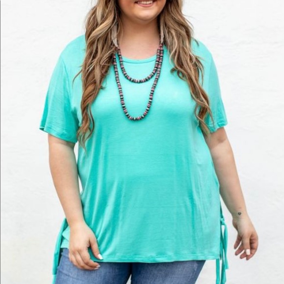 L&B Apparel Ariel Side Tie Top - Turquoise Sky - Picture 2 of 5